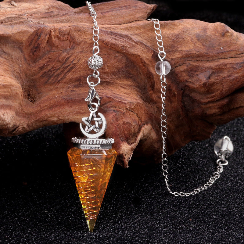 Star Moon Hexagonal Cone Crystal Resin Spirit Pendulum