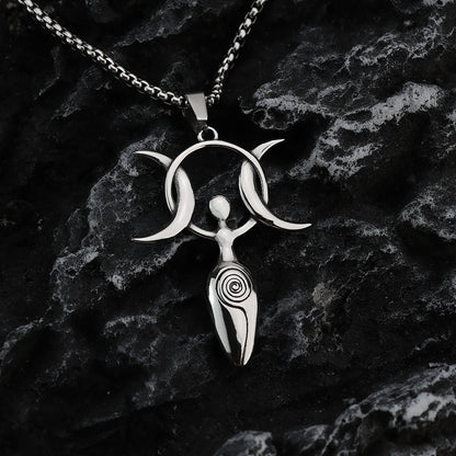 Vintage Stainless Steel Men's 3D Moon Star Goddess Pendant Necklace for Men