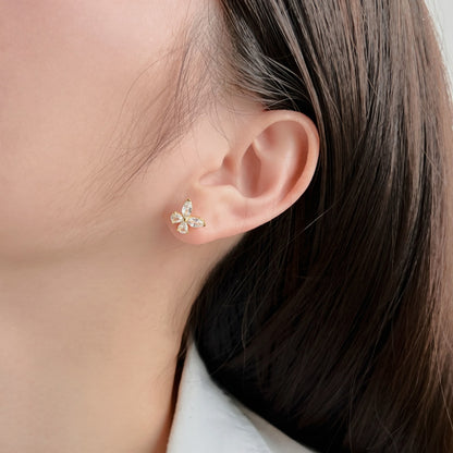 Women's Butterfly Stud Earrings, Marquise Clear Zirconia, S925 with 18K Gold Plating