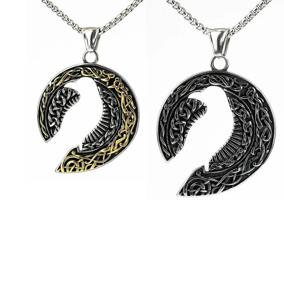 Men's Steel Vintage Celtic Raven Crescent Pendant Necklace