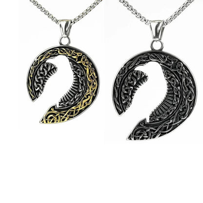Men's Steel Vintage Celtic Raven Crescent Pendant Necklace