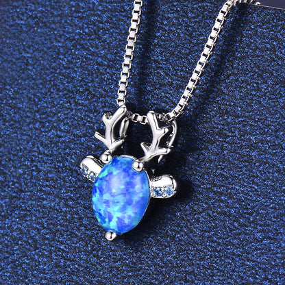 Opal antelope head necklace