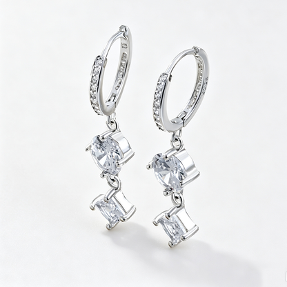 Women's Dangle Earrings, Colorless Round Zirconia Inlaid, S925 with White Gold Plating