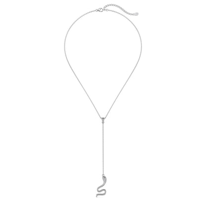 Women's Unique Snake Pendant Necklace, Round Zirconia Inlay, S925 with White Gold Plating