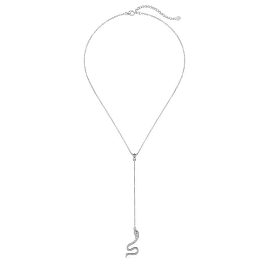 Women's Unique Snake Pendant Necklace, Round Zirconia Inlay, S925 with White Gold Plating