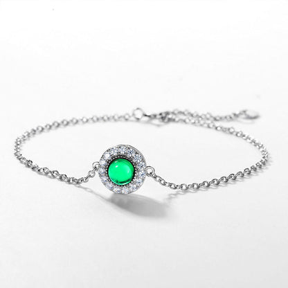 Women's White Gold Full Stones Round Cut Emerald Gem Adjustable Bracelet
