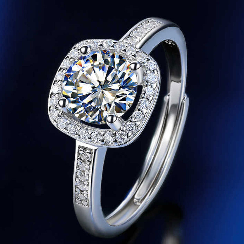 Women's White Gold Square Stones Adjustable Moissanite Ring