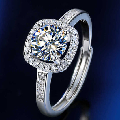 Women's White Gold Square Stones Adjustable Moissanite Ring