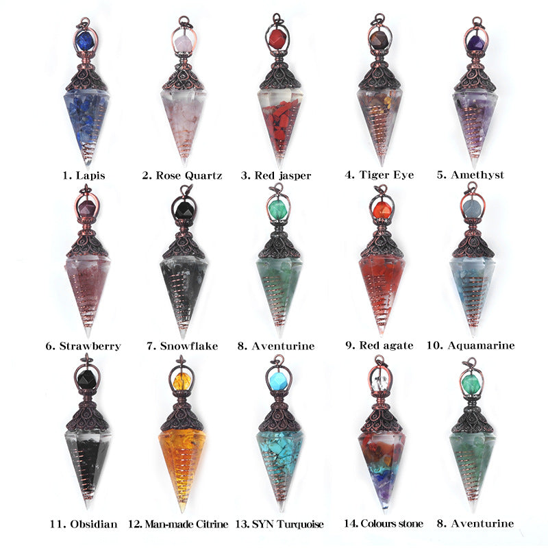 Antique copper crystal semi-precious stone multi-colored gravel resin spirit pendulum