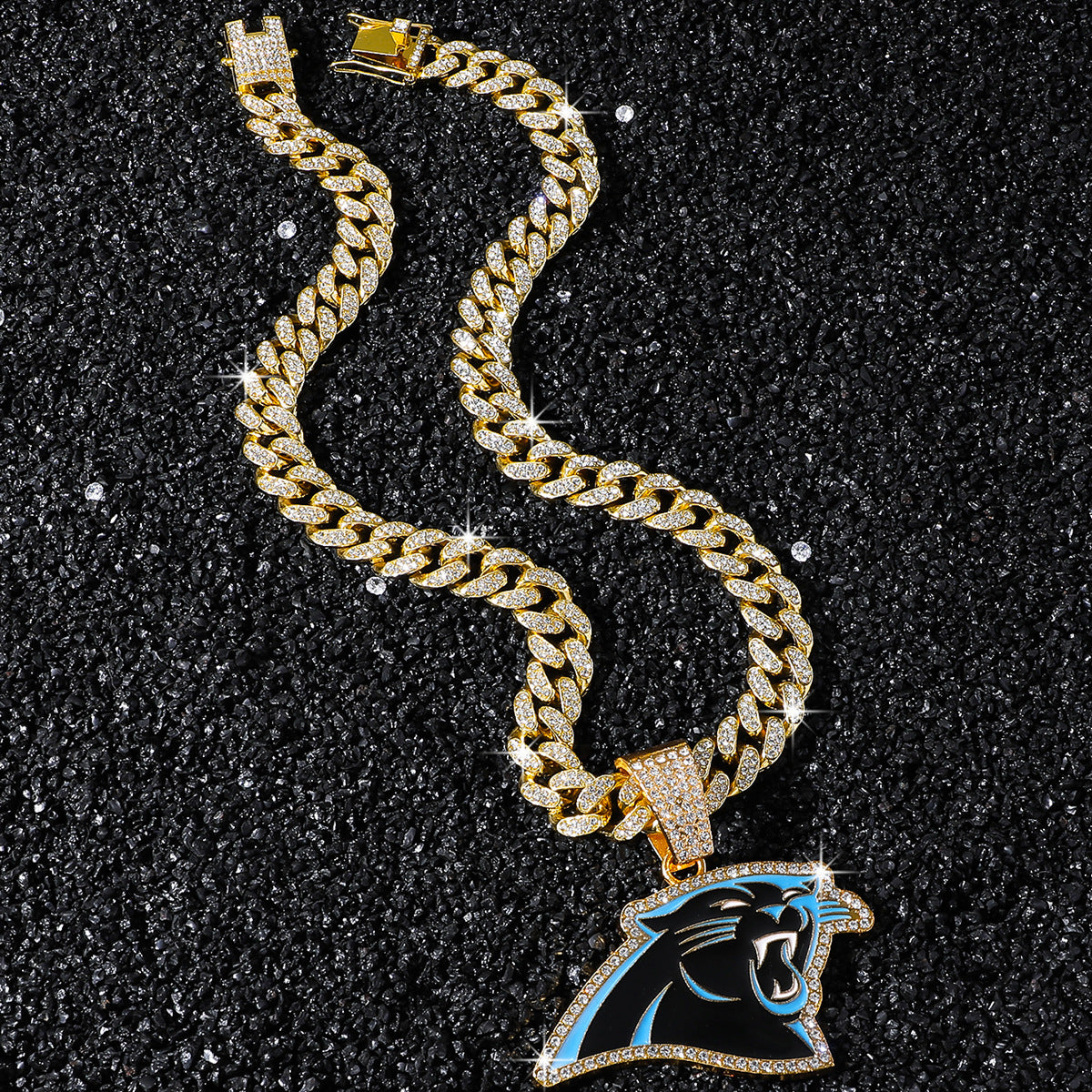 Hip-Hop Style Black Panther Football Team Logo Cuban Chain Pendant Necklace