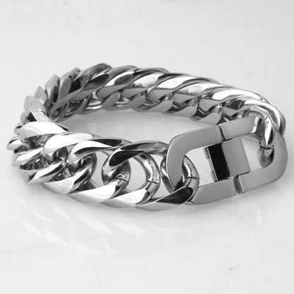 Thick Double Weave Six Sides Stainless Steel Bracelet for Men, High Polished Steel Tone Hip Hop Wrist Jewelry