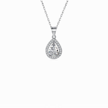 Women's Stylish Elegant Hollow Pendant Necklace, Pear Shape Zirconia Paved Inlay, S925 with White Gold Plating