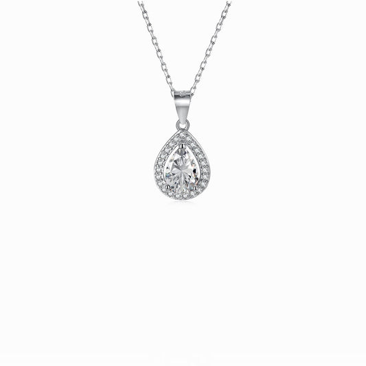 Women's Stylish Elegant Hollow Pendant Necklace, Pear Shape Zirconia Paved Inlay, S925 with White Gold Plating