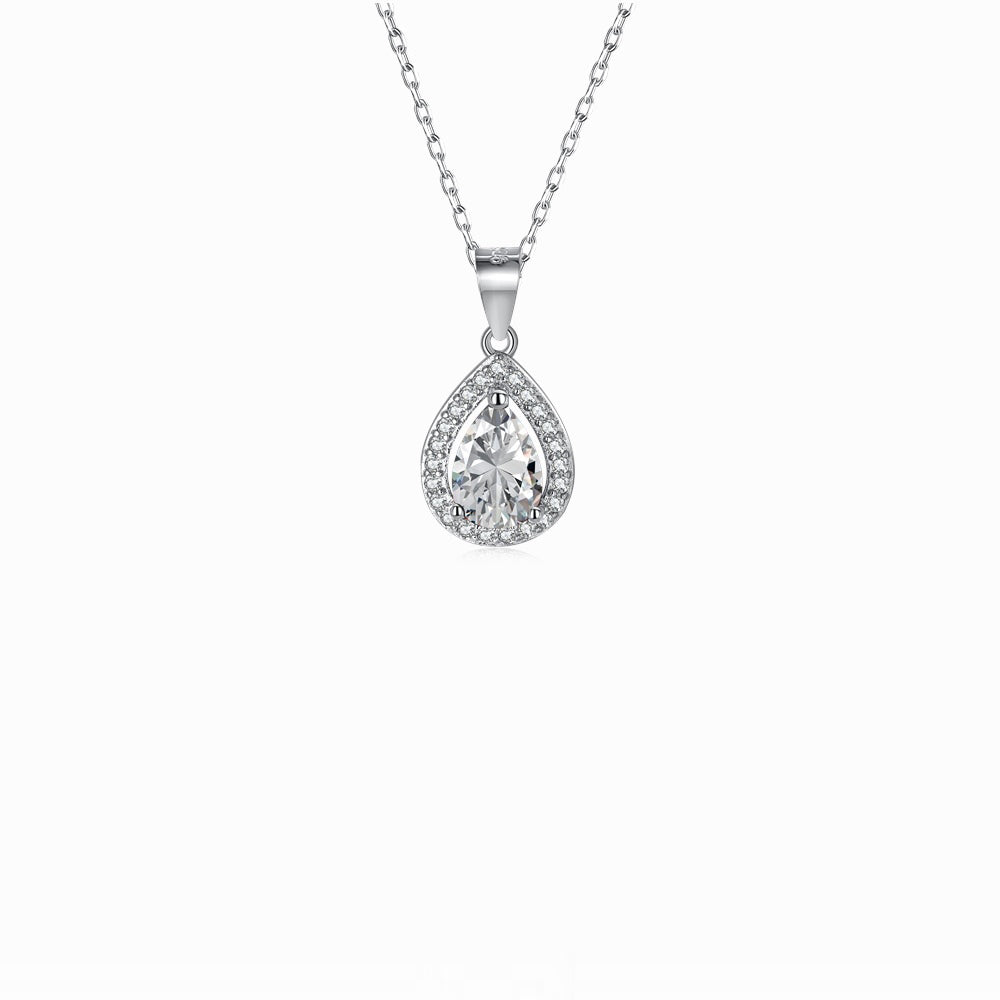 Women's Stylish Elegant Hollow Pendant Necklace, Pear Shape Ruby Paved Inlay, S925 with White Gold Plating