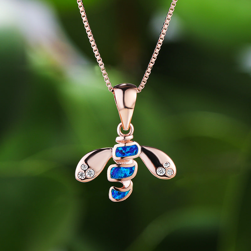 Blue Opal Bee Necklace