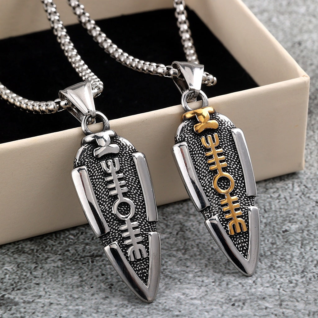Vintage Stainless Steel Men's Viking Symbol Pendant Necklace