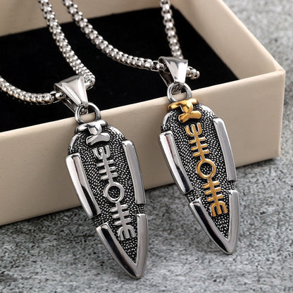 Vintage Stainless Steel Men's Viking Symbol Pendant Necklace