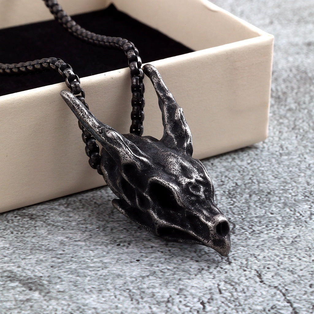 Men's Steel 3D Dragon Skull Pendant Necklace