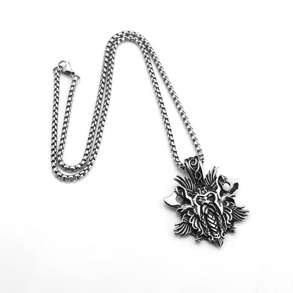 Men's Steel Viking Odin Winged Pendant Necklace