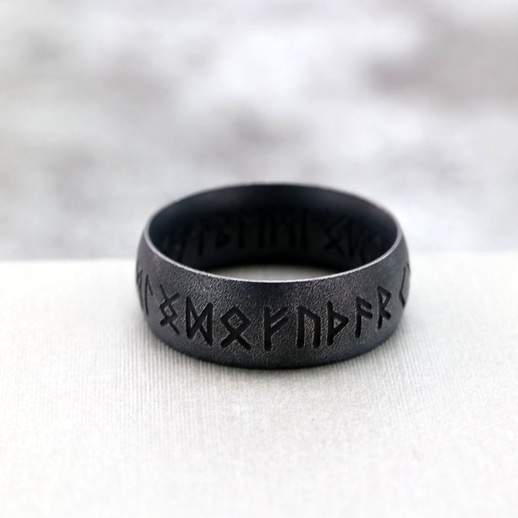 Vintage Nordic Stainless Steel Inner & Outer Engraved Viking Rune Band Ring for Men