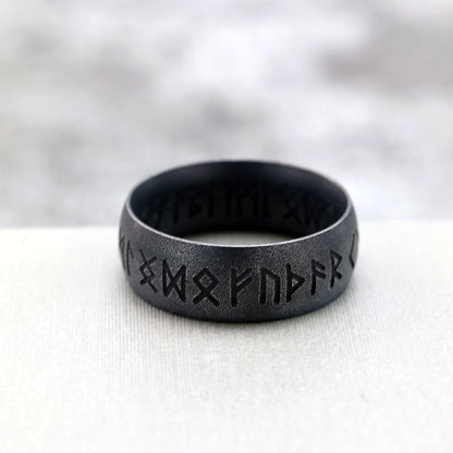 Vintage Nordic Stainless Steel Inner & Outer Engraved Viking Rune Band Ring for Men