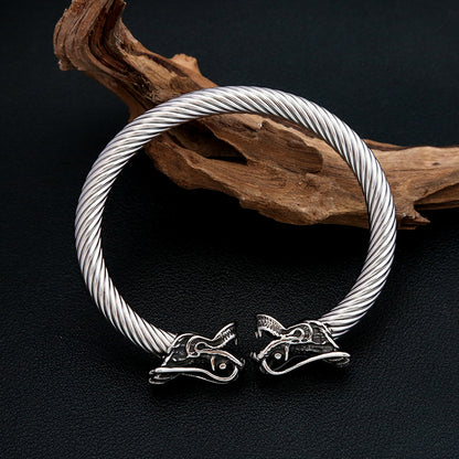 Fashion Minimalist Dragon Head Stainless Steel Bracelet for Men, Trendy Open Cuff Wrist Jewelry
