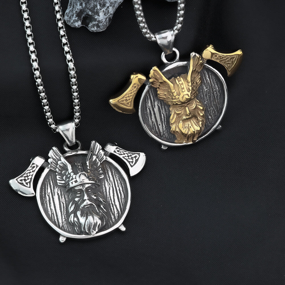 Men's Viking Odin Double Axe Pendant Necklace