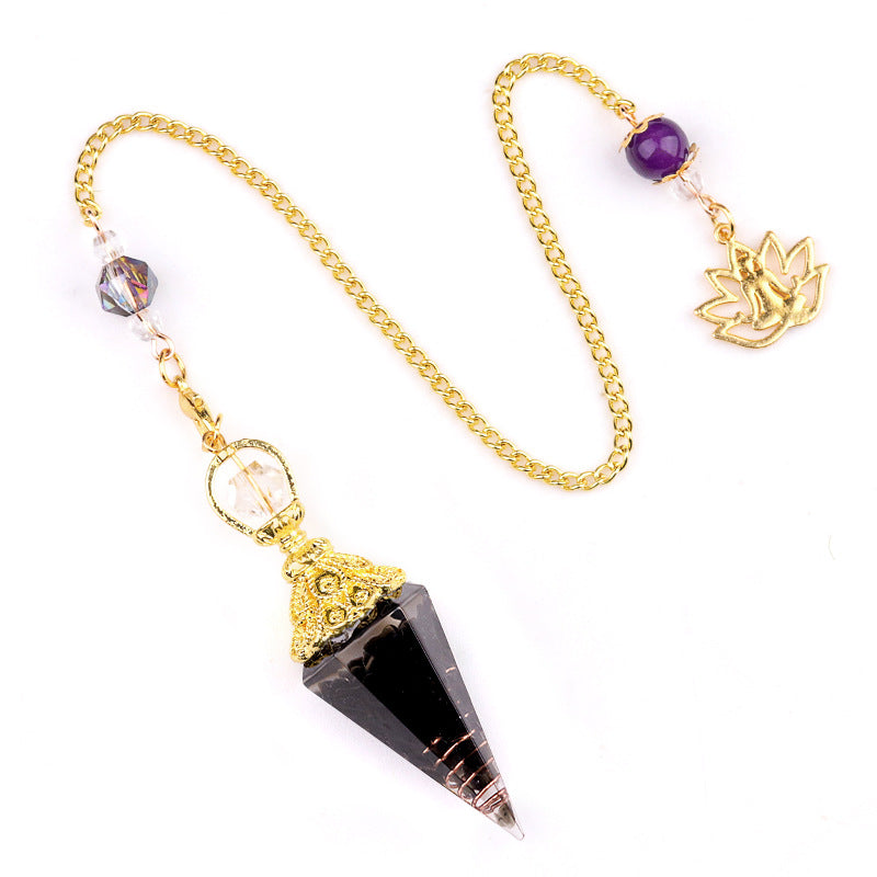 Crystal agate stone colorful crushed stone resin golden hexagonal pyramid spirit pendulum