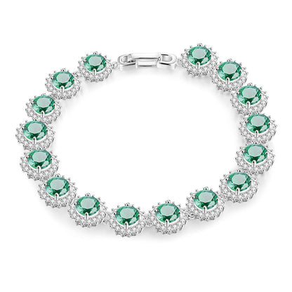 Women's Sterling Silver Round Cut Emerald Gem Retro Tennis Bracelet with Worldwide Setting Stones