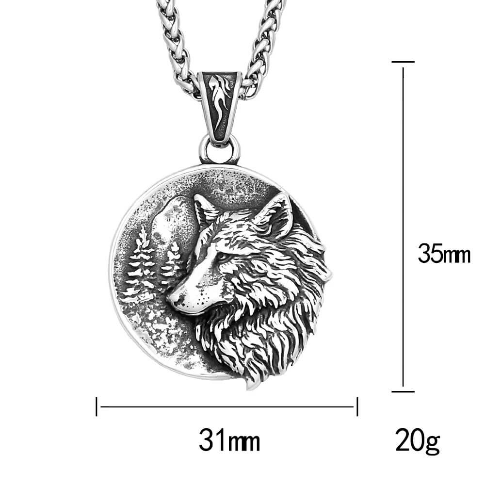 Men's Retro Double-Sided Wolf Head Pendant Necklace