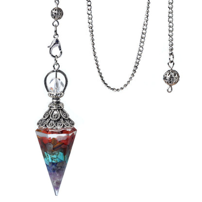 Antique silver crystal semi-precious stone multi-colored gravel resin spirit pendulum
