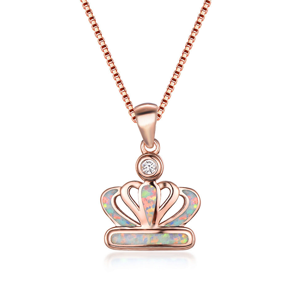 Platinum Auabo Copper Set with Zirconia Crown-shaped Necklace