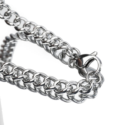 Men’s Silver Tone Stainless Steel Bracelet with Curved Medical Tag Wrist Jewelry