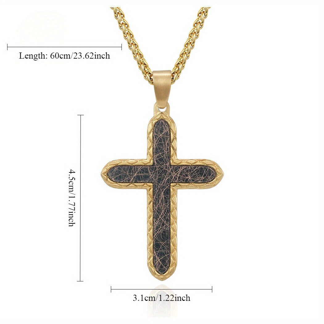 Men's Diamond-Shaped Antique Patterned Cross Pendant Necklace