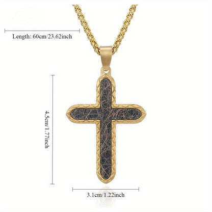 Men's Diamond-Shaped Antique Patterned Cross Pendant Necklace