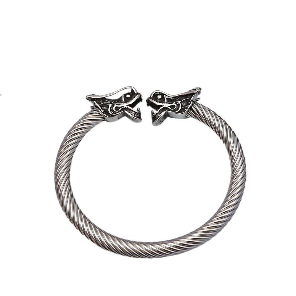 Fashion Minimalist Dragon Head Stainless Steel Bracelet for Men, Trendy Open Cuff Wrist Jewelry