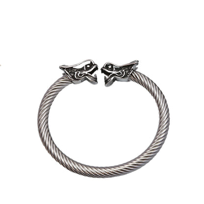 Fashion Minimalist Dragon Head Stainless Steel Bracelet for Men, Trendy Open Cuff Wrist Jewelry