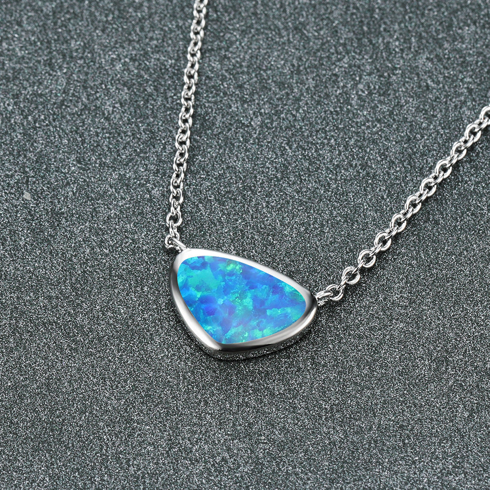 Small Triangle Opal Pendant Necklace