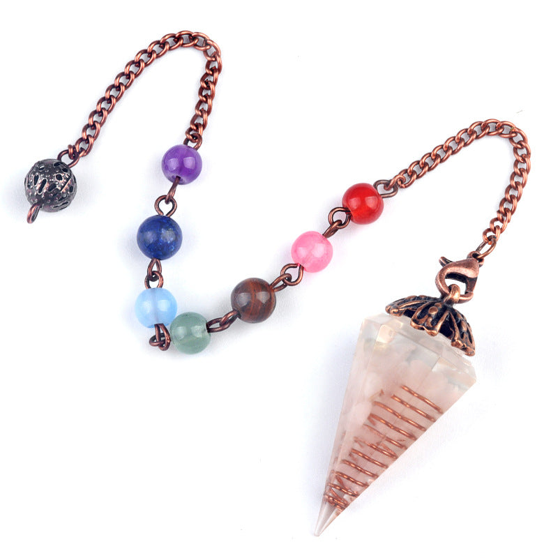 Chakra colorful bead chain crystal resin hexagonal cone flower holder spirit pendulum