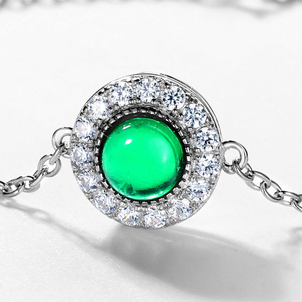 Women's White Gold Full Stones Round Cut Emerald Gem Adjustable Bracelet