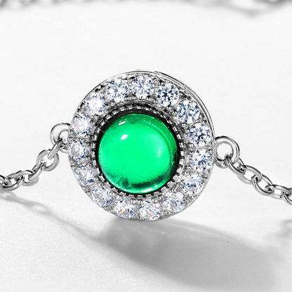 Women's White Gold Full Stones Round Cut Emerald Gem Adjustable Bracelet