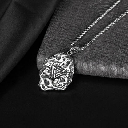 Men's Steel Irregular Meteorite Surface Nordic Viking Rune Pendant Necklace