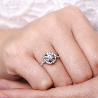 Women's White Gold Full Stones Moissanite Halo Adjustable Ring