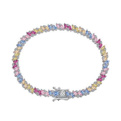 Women's Delicate Bracelet, Multicolor Baguette Zirconia Arranged Inlay, S925 with White Gold Plating
