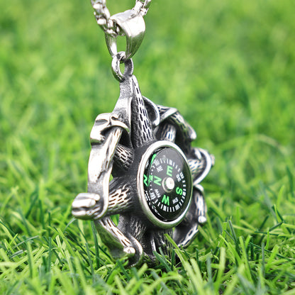 Men's Steel Compass Anchor Pendant Necklace