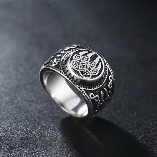 Vintage Nordic Solid Stainless Steel Celtic Rune Bear Claw Ring for Men