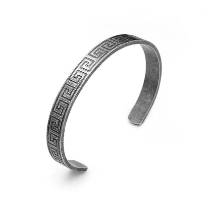 Vintage Engraved Texture Stainless Steel Open C Bracelet for Men, Cut-Out Pattern Adjustable Cuff Bangle Jewelry