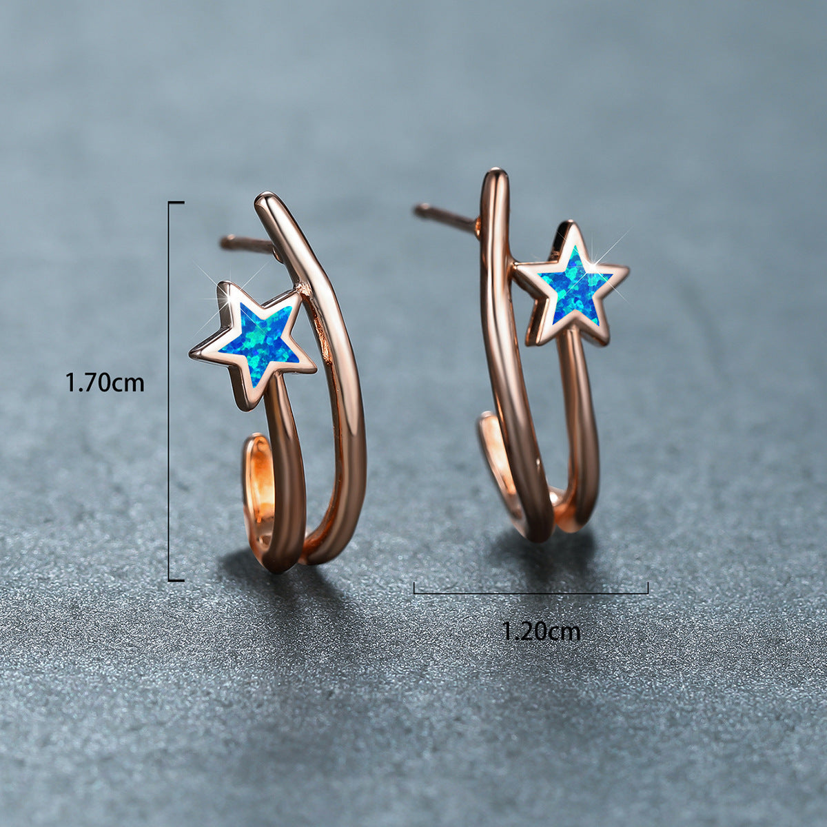 Women's Double‑Hoop C‑Shape Star Opal Hoop Earrings, with White Gold Plating / Rose Gold Plating