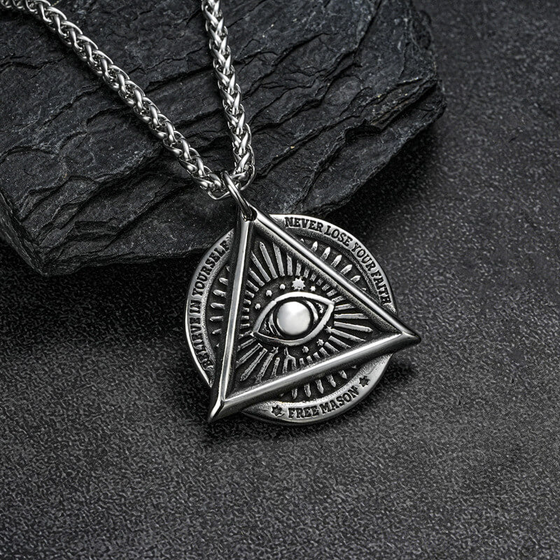 Men's Steel Vintage All Seeing Eye Triangle Round Pendant Necklace