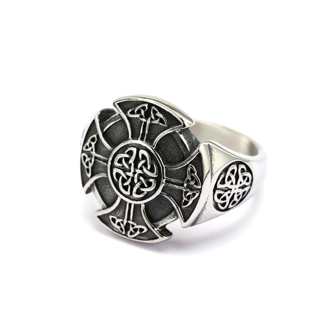 Vintage European American Solid Stainless Steel Viking Celtic Shield Round Ring for Men